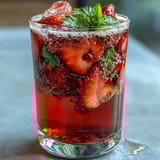 Refreshing strawberry lemon sparkling mocktail with vibrant red berries and citrus slices in chilled glasses, garnished with fresh mint.