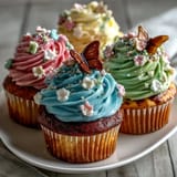 Adorable Spring Cupcakes with Pastel Butterfly Buttercream: charming vanilla cupcakes adorned with vibrant pastel frosting and whimsical butterfly toppers, perfect for seasonal celebrations.  