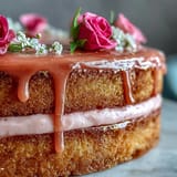 A decadent Bridal Shower Rosé Velvet Cake, creamy frosting, and shimmering gold finish.