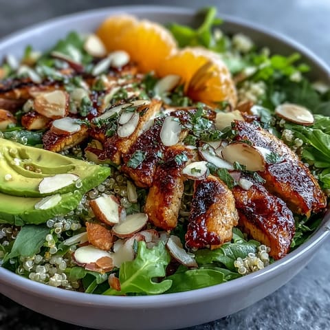 Juicy Citrus Herb Chicken Salad Bowl, bright with avocado and fresh oranges, ready to eat.