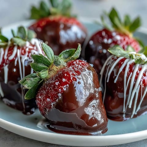 Ripe strawberries dipped in melted chocolate and placed on parchment, ready to chill and serve.