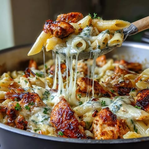 One-pot French Onion Chicken Pasta with caramelized onions, tender chicken, and melted Gruyère in a creamy broth.