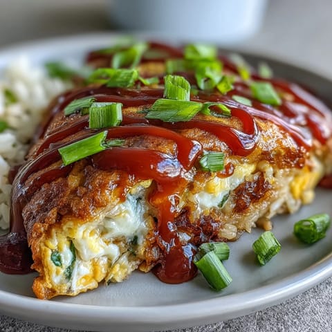 Japanese Omurice: Ketchup rice nestled under a famously fluffy egg.