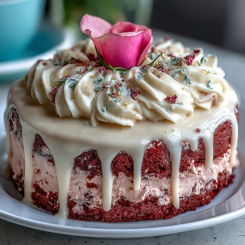 Velvety pink cake, kissed with rosé, draped in sparkling gold.