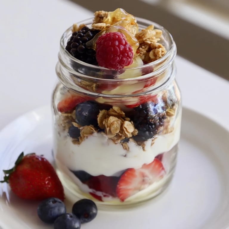 This layered berry parfait showcases a refreshing mix of textures, perfect for a quick and healthy breakfast.