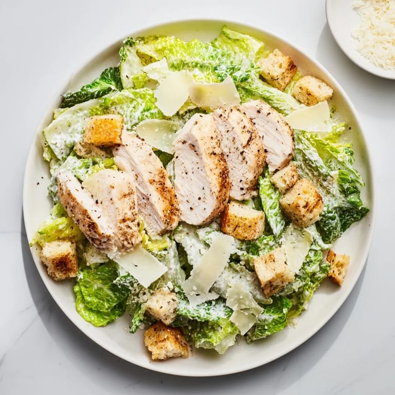 Enjoy a bowl of delicious Chicken Caesar Salad, a satisfying lunch or dinner option.