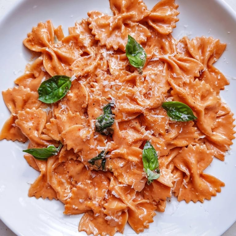 A warm bowl of Tomato Basil Bowtie Pasta steams beside a crisp green salad and garlic bread.