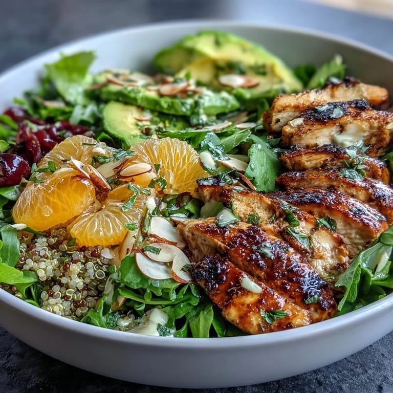 Vibrant Citrus Herb Chicken Salad Bowl, featuring grilled chicken and zesty vinaigrette, a healthy lunch.