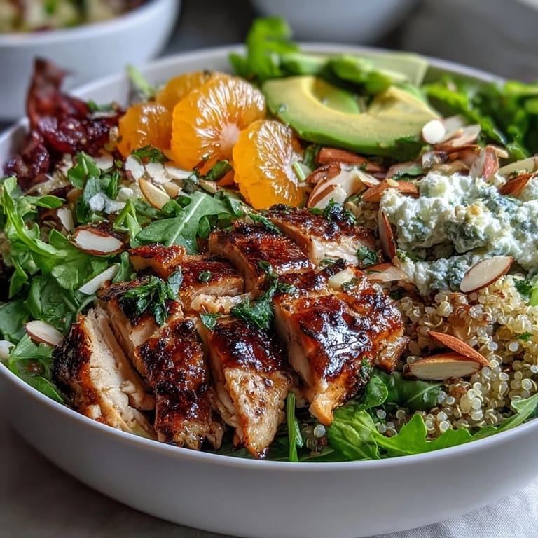 This Citrus Herb Chicken Salad Bowl photo shows tender chicken and creamy avocado over greens.