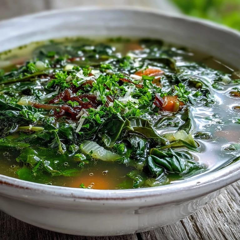 Vibrant Swiss Chard Soup with garlic, celery, and carrots in a light broth, topped with fresh parsley for a healthy dinner.