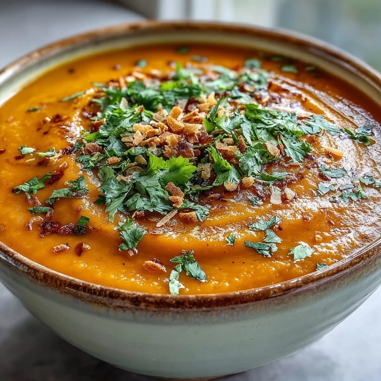 Golden Carrot and Coconut Soup in a white bowl, topped with cilantro and coconut, ready for a comforting dinner.