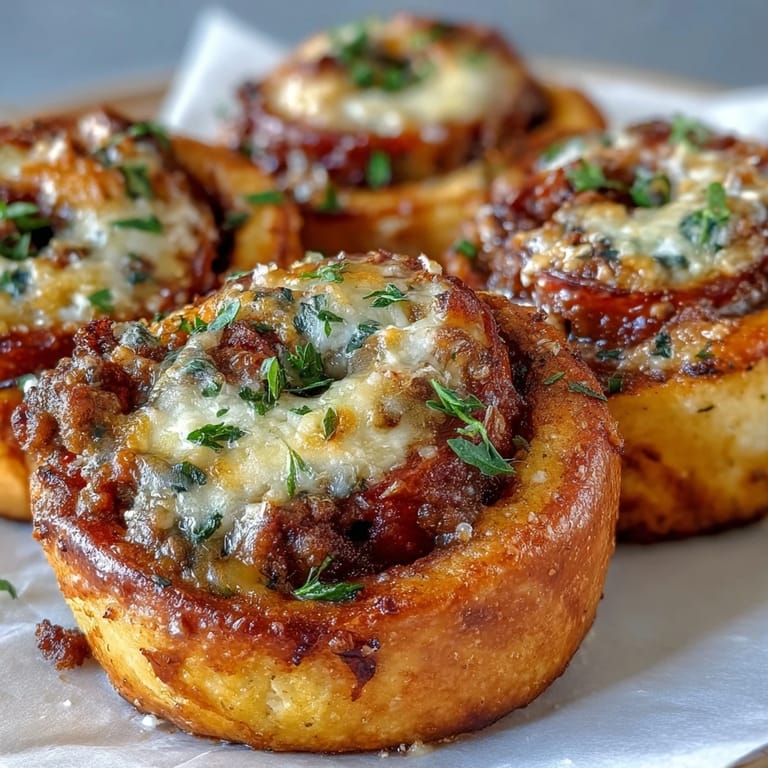 Inside view of Irresistible High Protein Pepperoni Pizza Rolls showing layers of lean ground beef, pepperoni, and gooey mozzarella cheese.