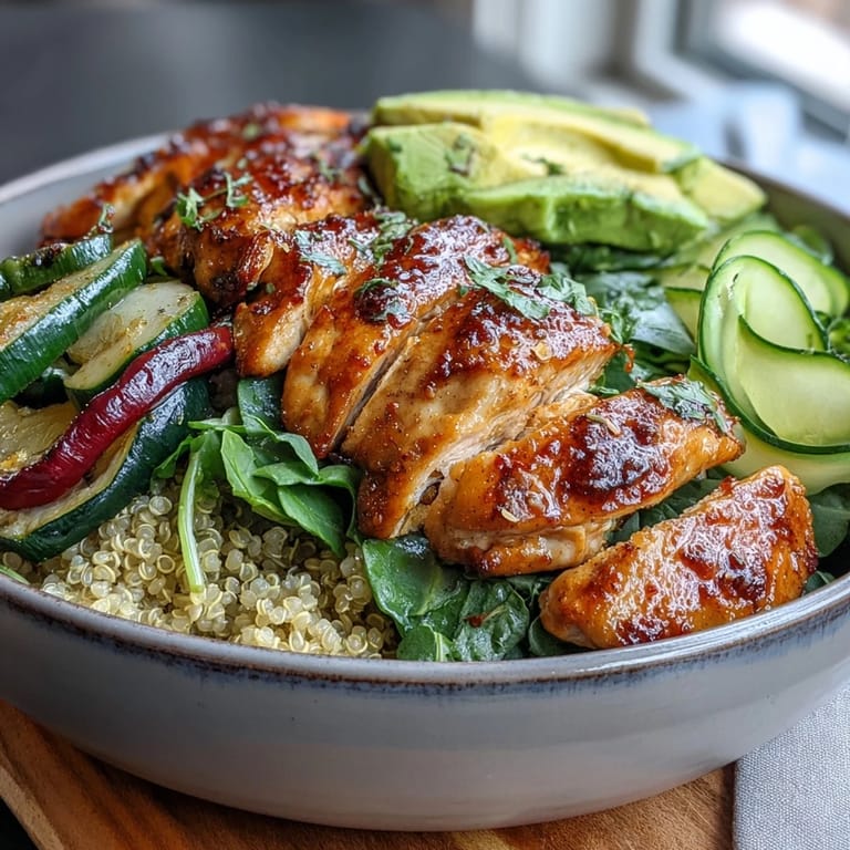 A hearty Paprika Roasted Vegetable Quinoa Bowl featuring smoky roasted veggies, tender chicken, and fresh greens.