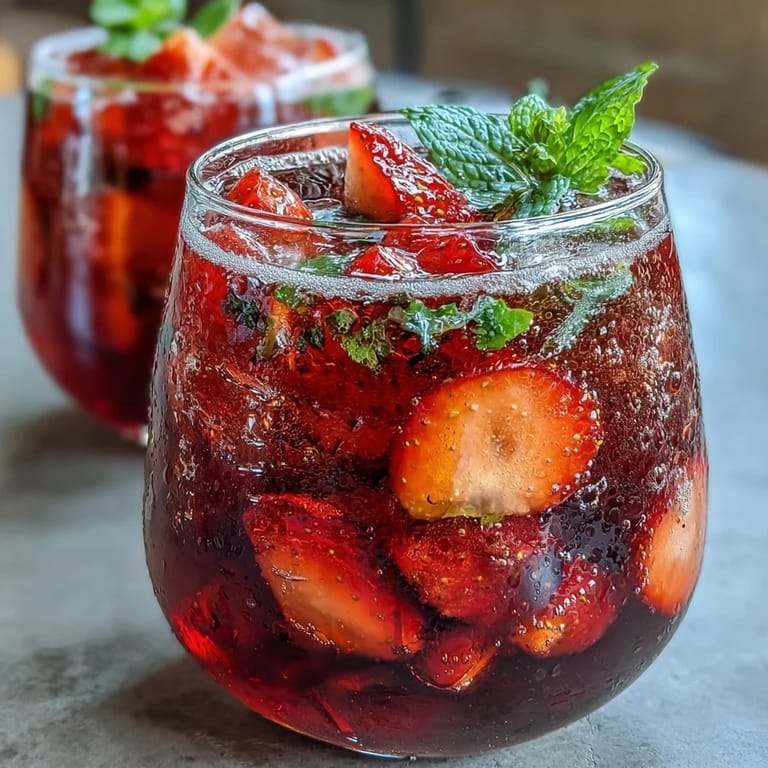 Sweet and tangy strawberry lemon mocktail served over ice, featuring bright pink hue and effervescent bubbles for a festive, alcohol-free drink.