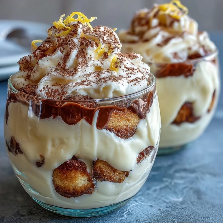 Refreshing limoncello tiramisu dessert cups topped with lemon zest and white chocolate curls, served chilled.