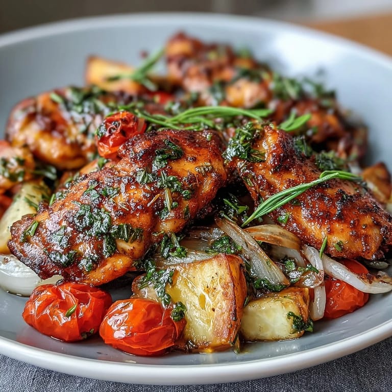 Easy Spring Dinner Sheet Pan Chicken with Zucchini and Cherry Tomatoes, where tender chicken and seasonal vegetables roast together in a bright, flavorful marinade.
