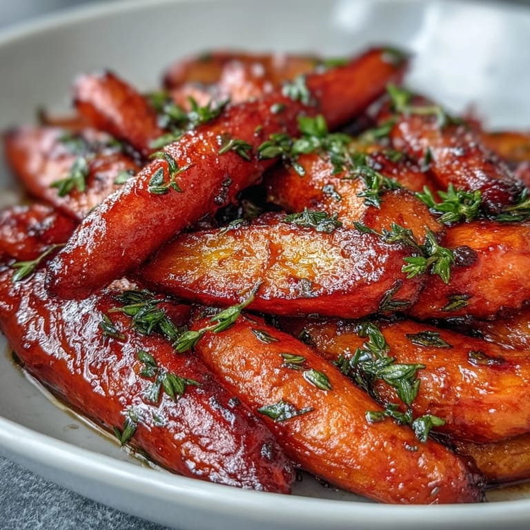 Oven-roasted carrots in a honey-thyme glaze, caramelized to perfection and ready to elevate any holiday table.