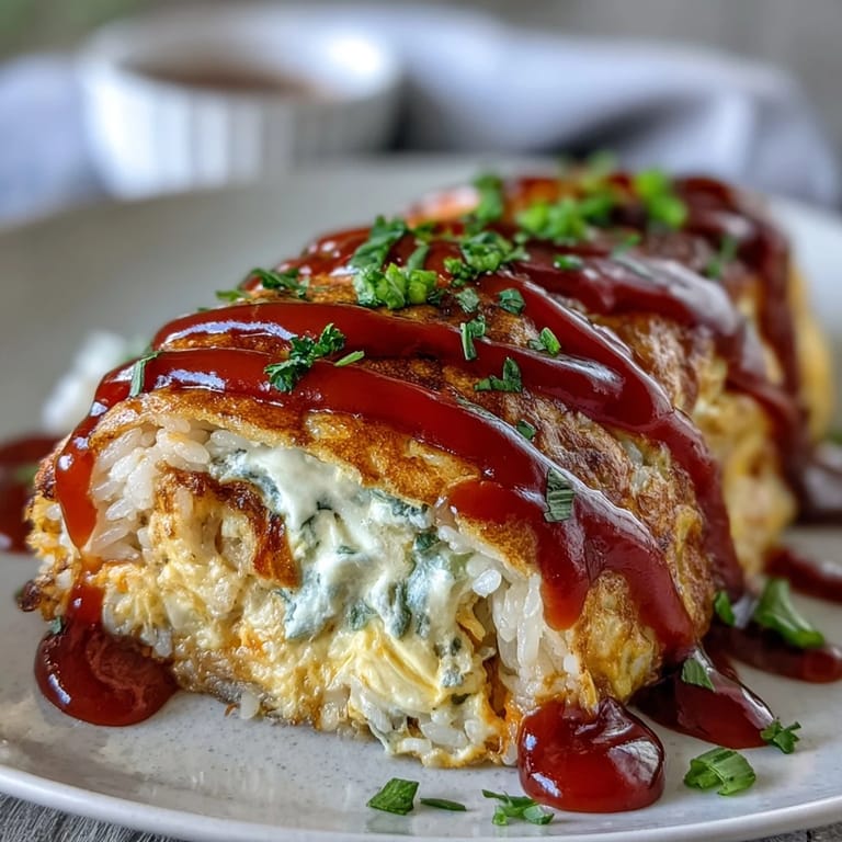 Silky, golden omelet atop fragrant ketchup rice, ready to enjoy.