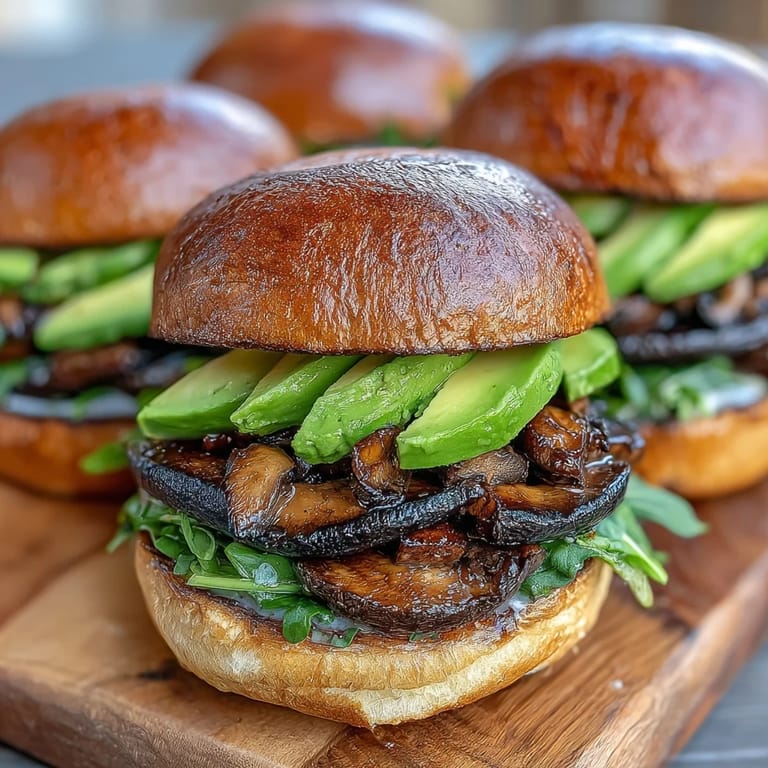 Flavorful portobello mushroom burgers, smoky and topped with creamy avocado.