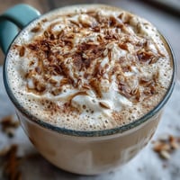 Creamy dandelion tea latte with oat milk and vanilla, served in two mugs with a sprinkle of cinnamon.