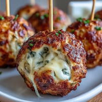 Golden Derby Party Olive Cheese Balls on skewers, a savory appetizer bite.