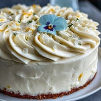 Vibrant baby shower lemon sunshine cake adorned with delicate edible flowers.