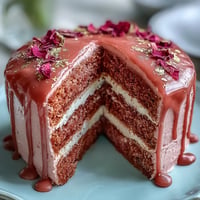 Elegant bridal shower Rosé Velvet Cake with shimmering gold drip.