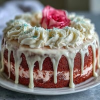 Elegant pink Bridal Shower Rosé Velvet Cake with shimmering gold drip.